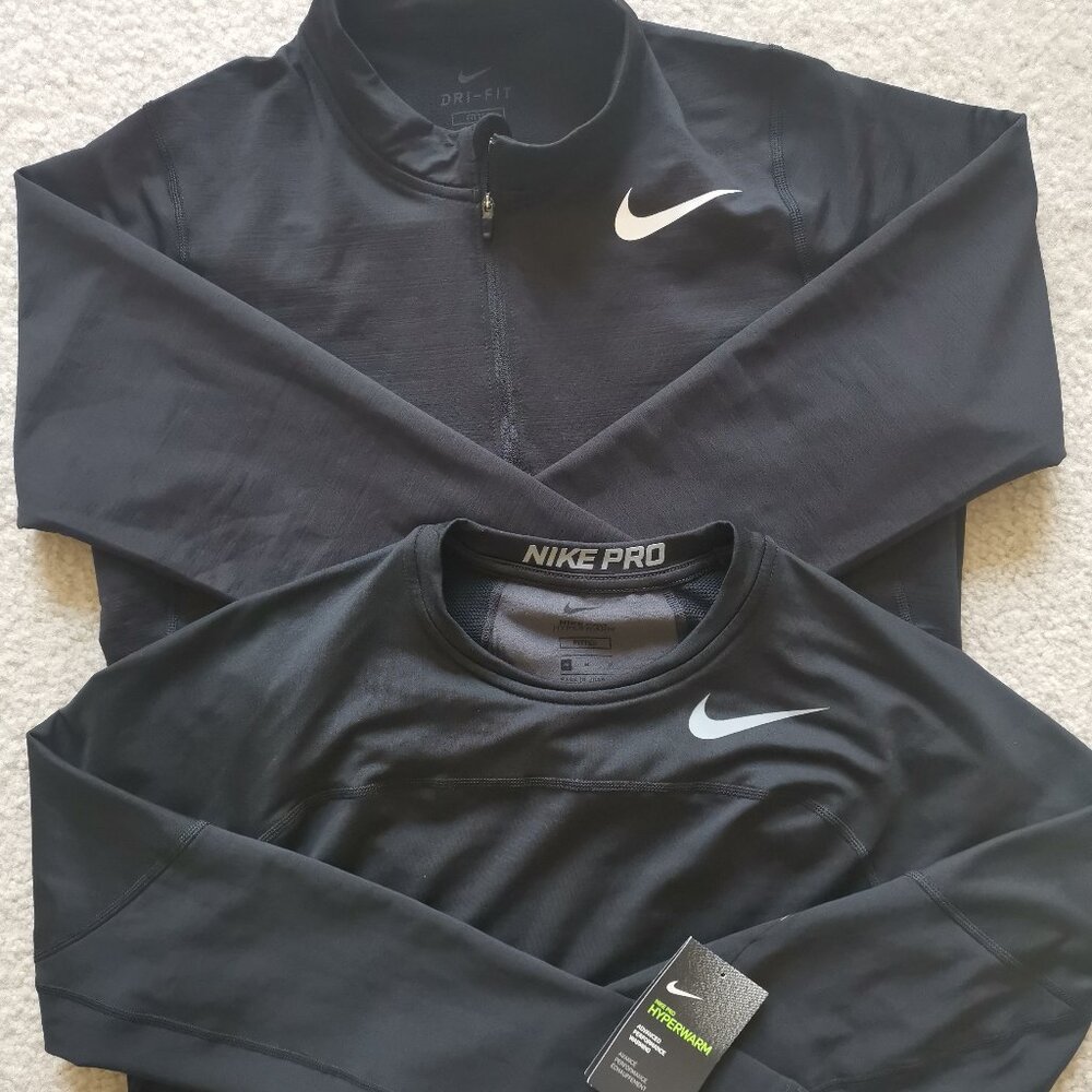 TWO (2) Nike Pro Men's Long Sleeve Training Tops - Sz Medium - NWT